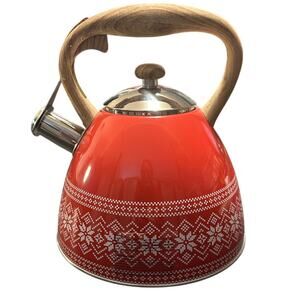 Masterclass Premium Class Red Snowflake Design Whistling Teapot